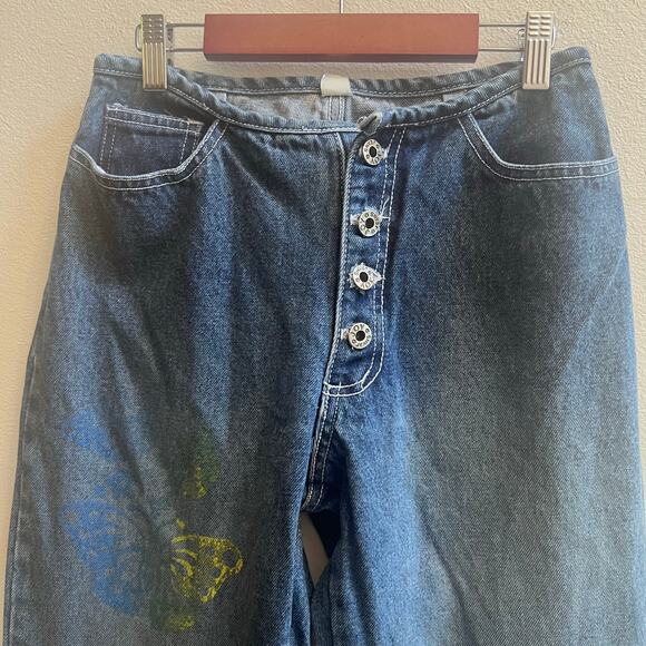 Vintage Y2K Joy Jeans Butterfly Artzy Wide Leg High Waisted Boho Women's 24x31 - Picture 5 of 10
